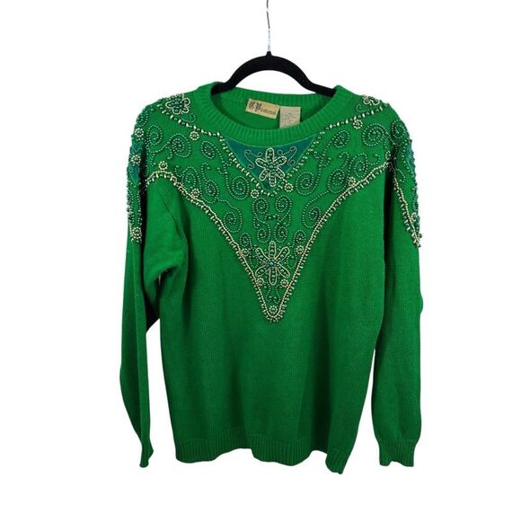 Ladies Vintage‎ CP Collection Brand Green Embellished Sweater Size Medium - Picture 4 of 11